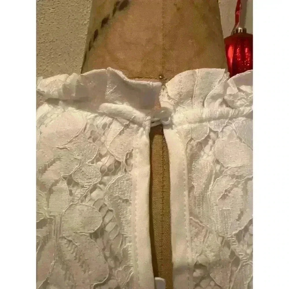 Ruffle Lace Frilled Neck Empire Waist Mini Dress White NWT Size L - Picture 9 of 12
